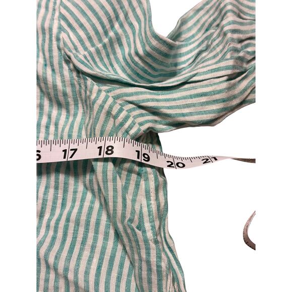 Chico's Size 2 Large Green Striped Linen Button Down Shirt No-Iron Tie Front - Picture 6 of 6